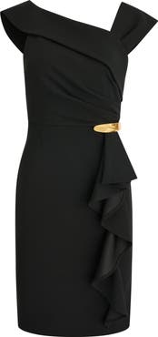 Donna Karan New York Buckle Detail Asymmetric Neck Sheath Dress