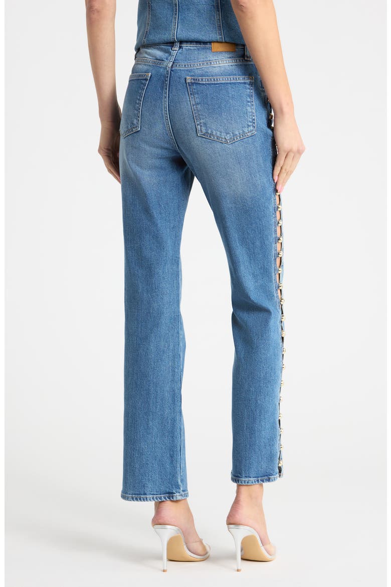 Amelia Studded High Waist Straight Leg Jeans, Alternate, color, SALTON