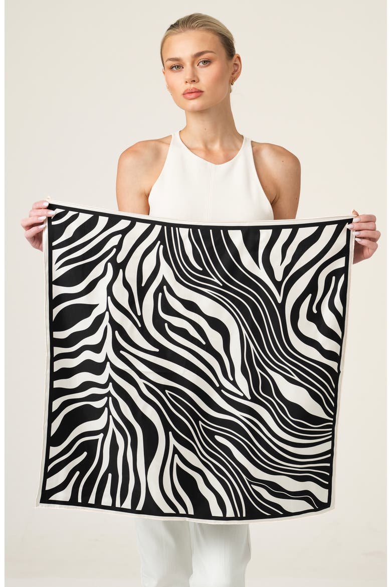 Zebra Wave Double Sided Silk Scarf, Alternate, color, Black
