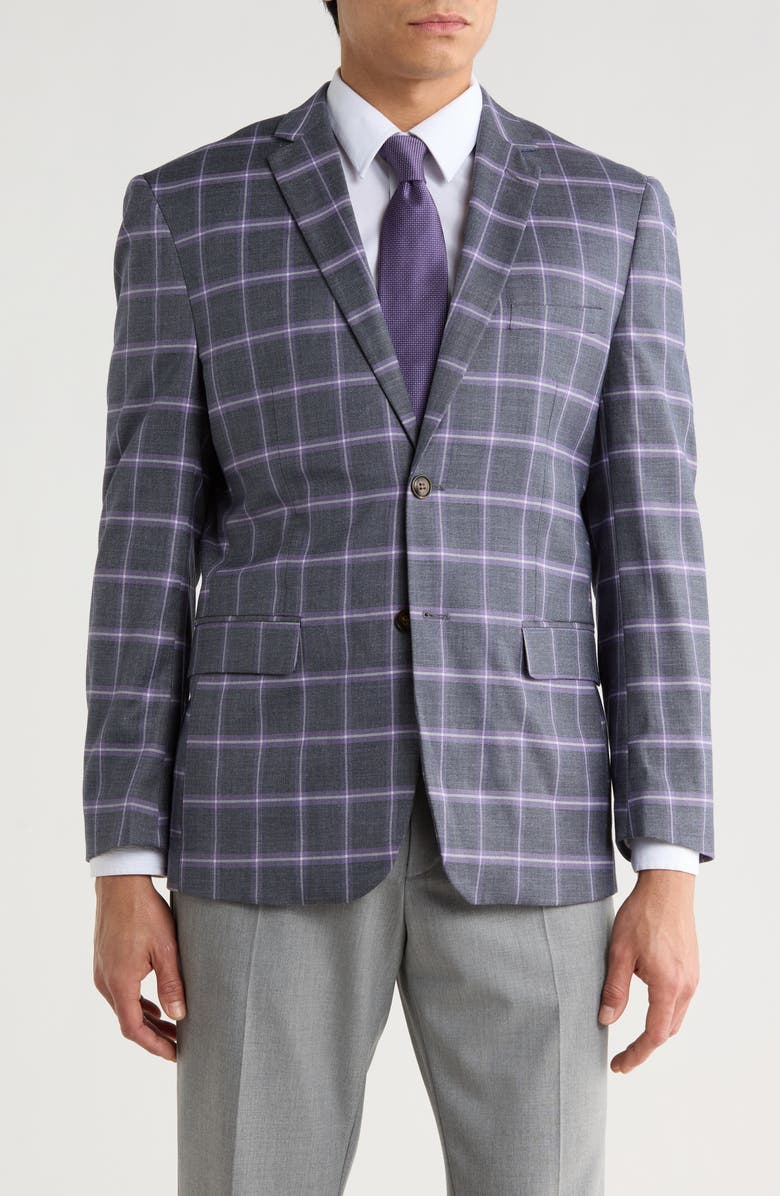 Gino Vitale Slim Fit Windowpane Blazer, Main, color, Charcoal
