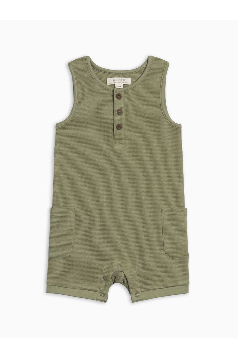 Organic Percy Waffle Short Romper, Main, color, Fern