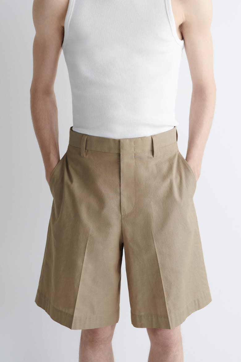 Tailored Textured Cotton Shorts, Alternate, color, BEIGE