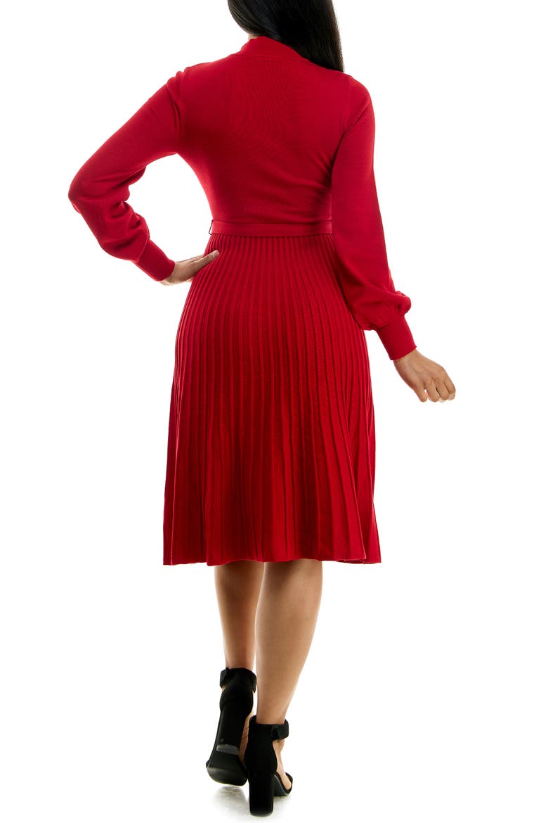 Tie Waist Fit & Flare Sweater Dress, Alternate, color, RED