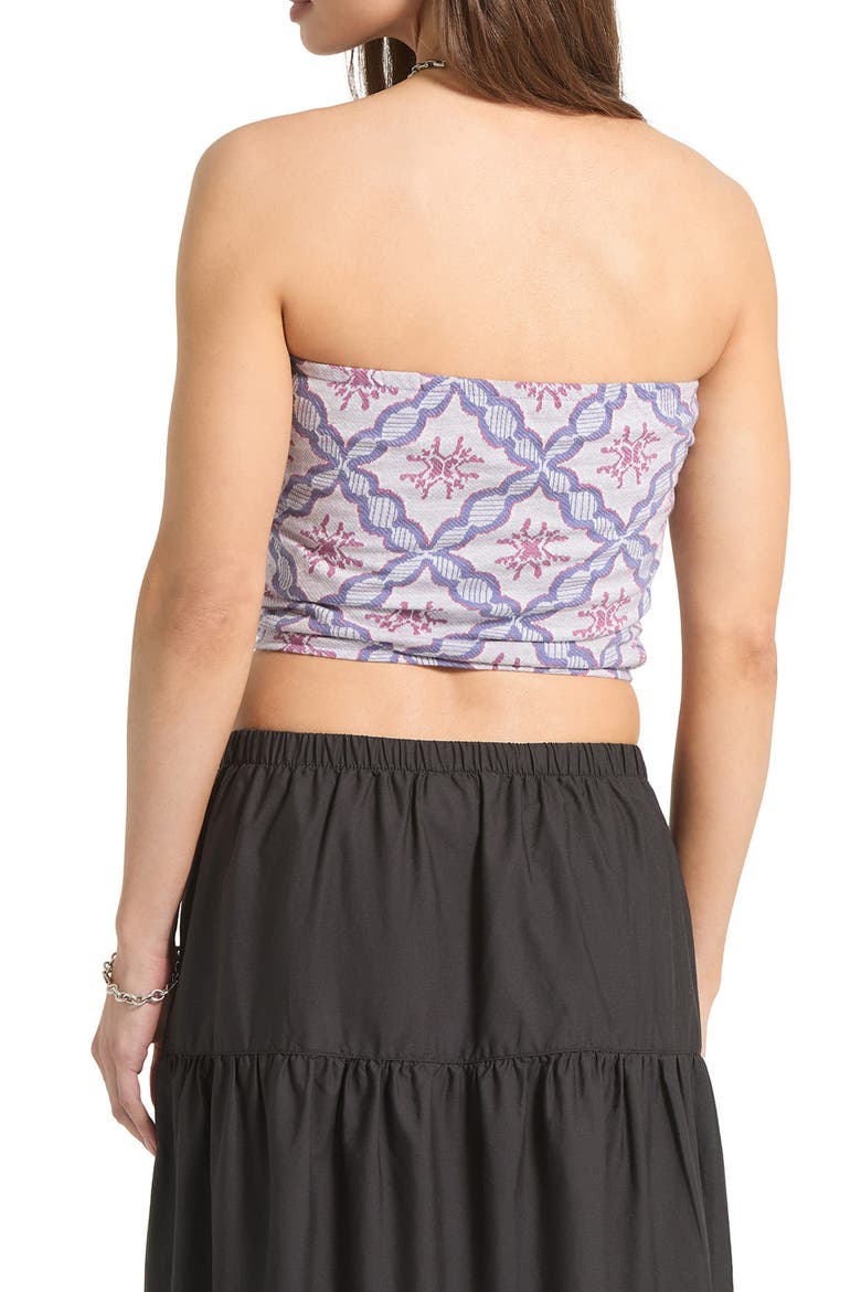 Hot to Go Tile Print Strapless Cotton Crop Top, Alternate, color, OFF WHITE/ BLUE TILE