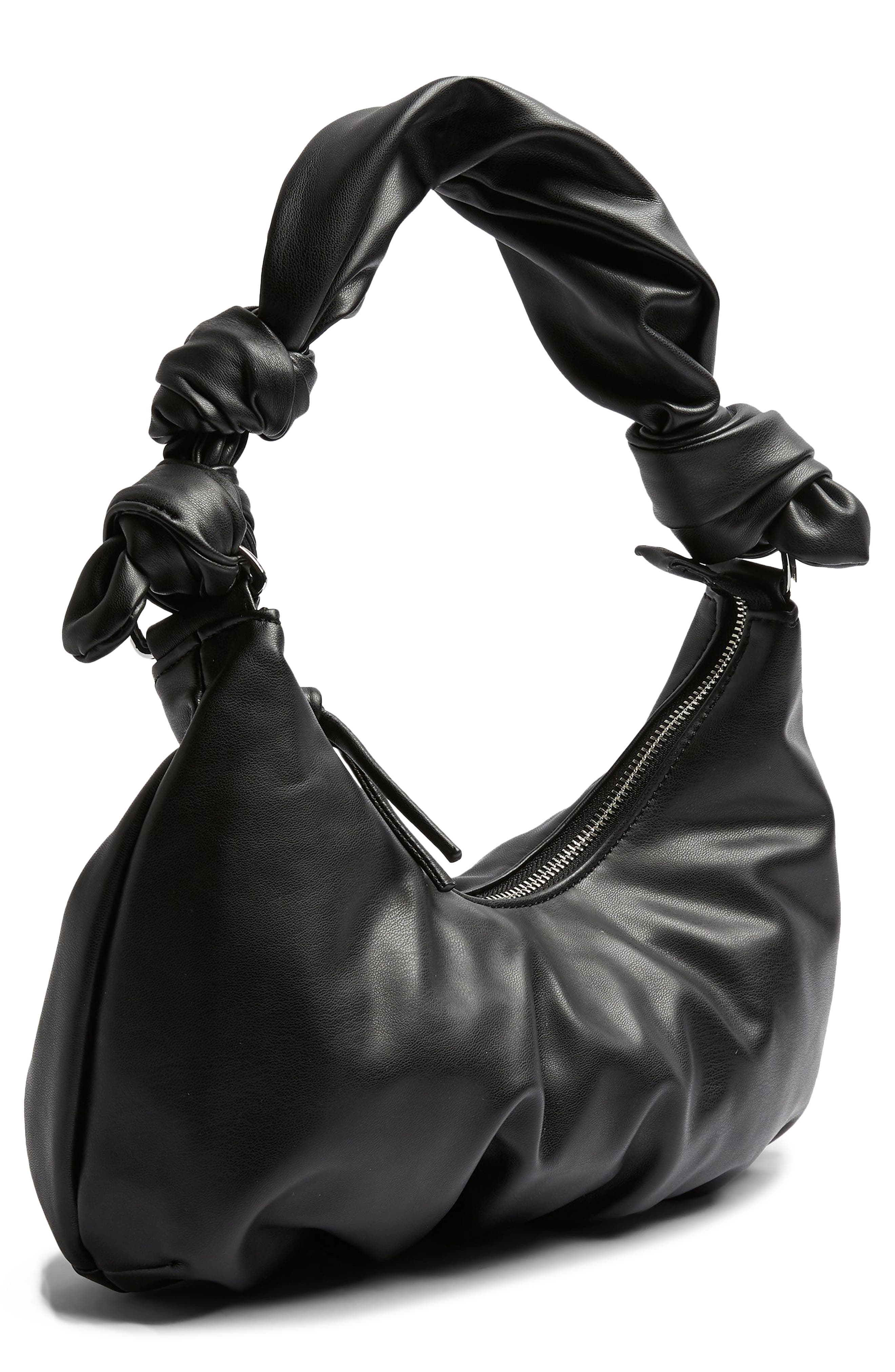 Topshop Knotted Half Moon Faux Leather Shoulder Bag, Alternate, color, 