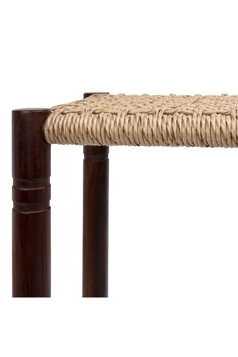 Columnar Bohemian Indoor/Outdoor Wood Backless Counter Stool, Woven Synthetic Rattan Seat for Patio Kitchen Island, Dark and, Alternate, color, Dark Brown -29.5"