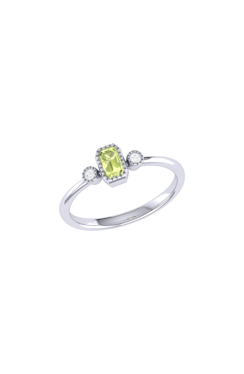 LuvMyJewelry Emerald Cut Peridot & Diamond Birthstone Ring in 14K Gold, Main, color, White Gold