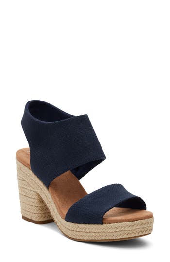 Toms Majorca Womens Slip On Open Toe Espadrilles In Navy Basket Weave