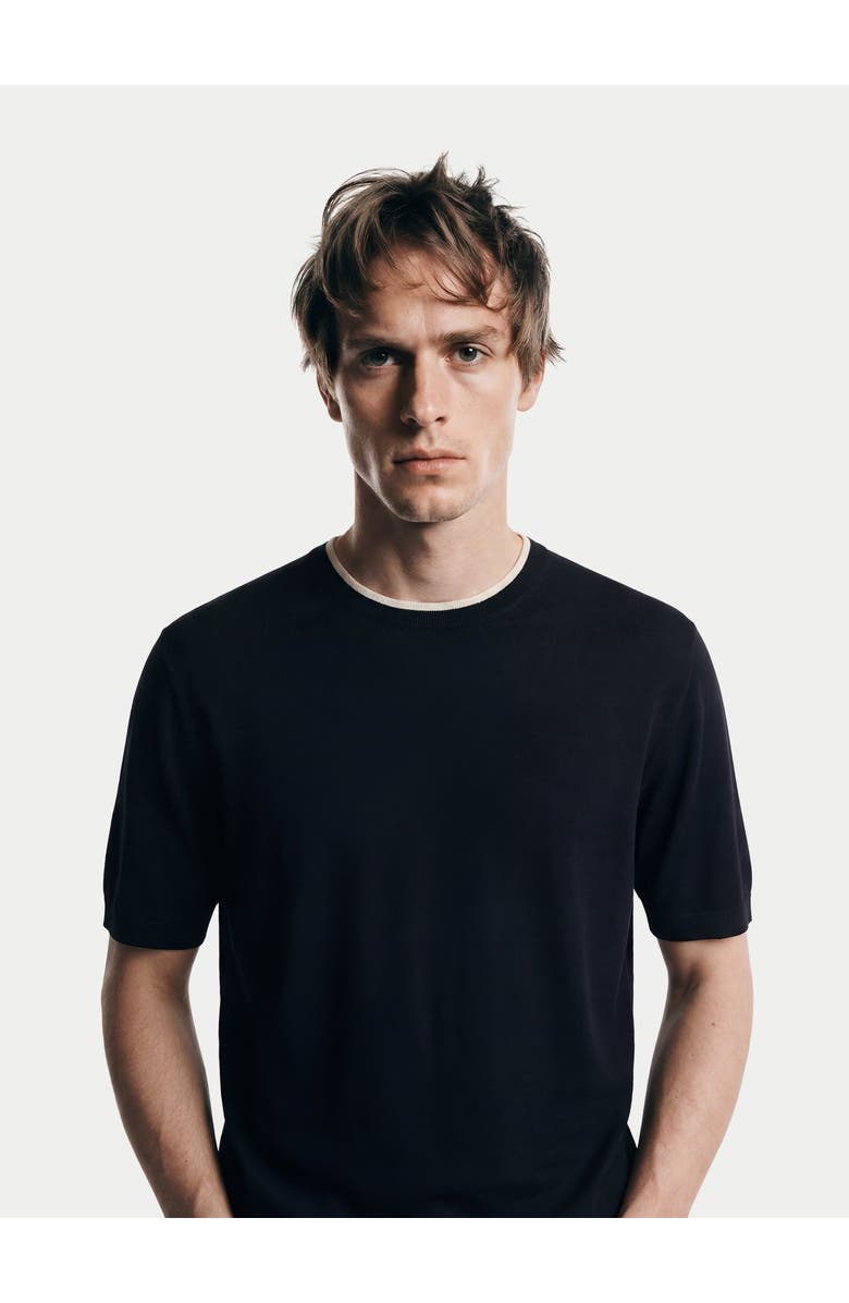 Gobi Cashmere Cashmere Silk Double-Collar T-Shirt, Alternate, color, Black