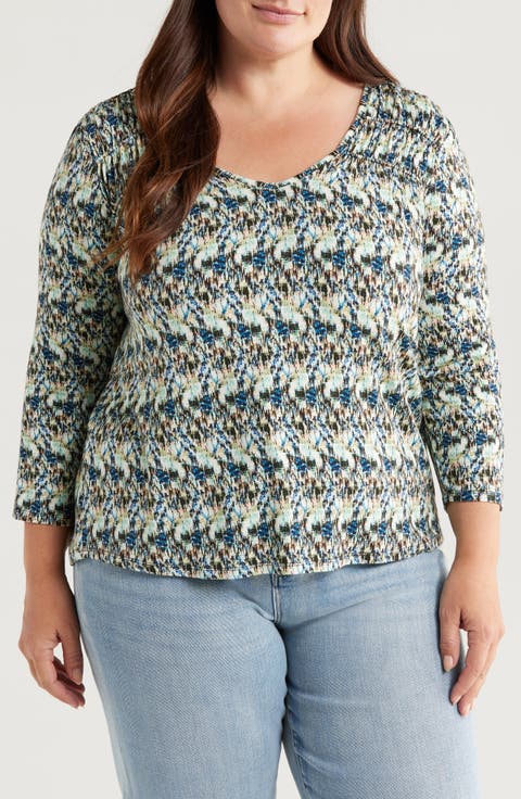 Abstract Print Jersey Top (Plus)