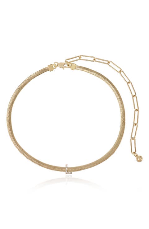 Pavé Cubic Zirconia Initial Charm Necklace