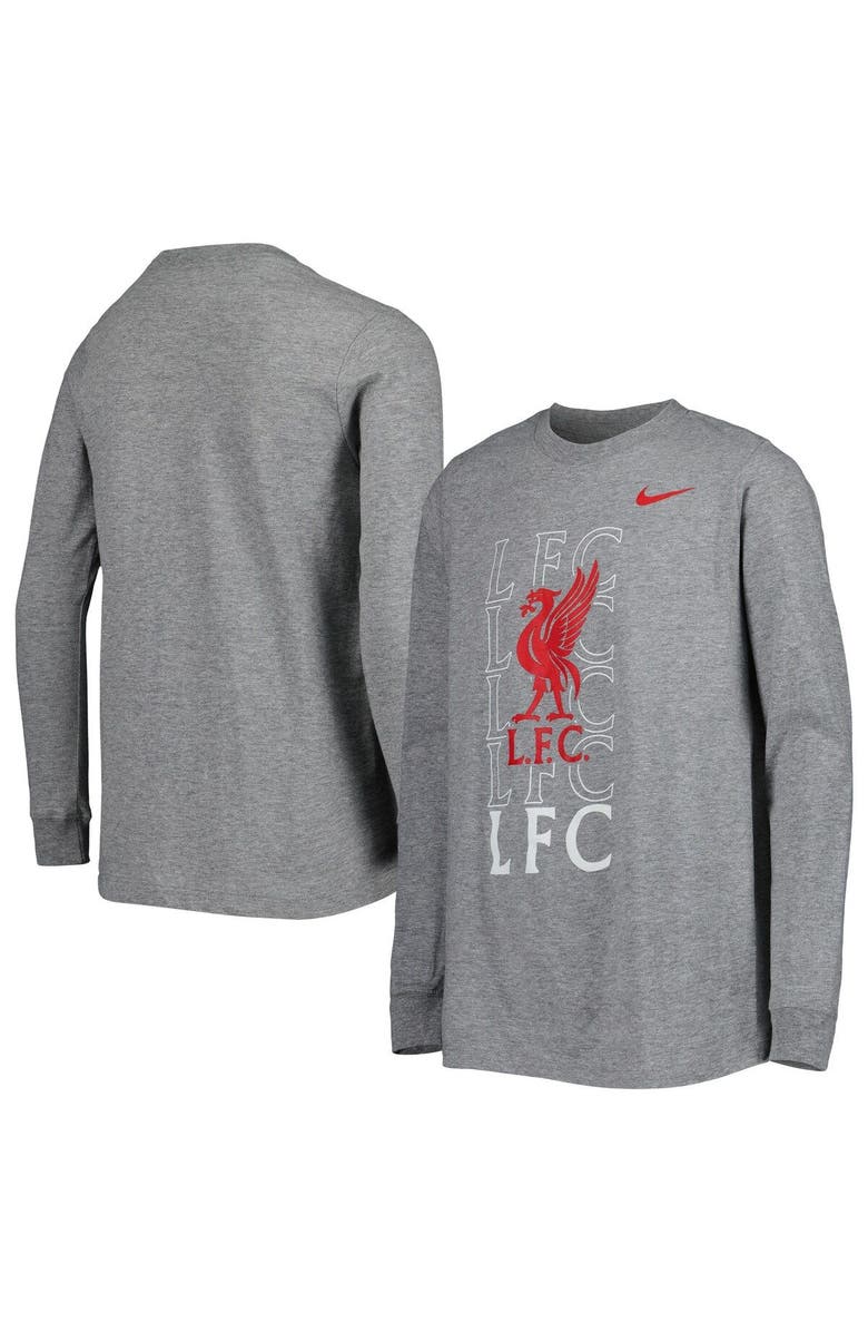 Nike Youth Nike Heather Gray Liverpool Repeat Core Long Sleeve T-Shirt, Main, color,