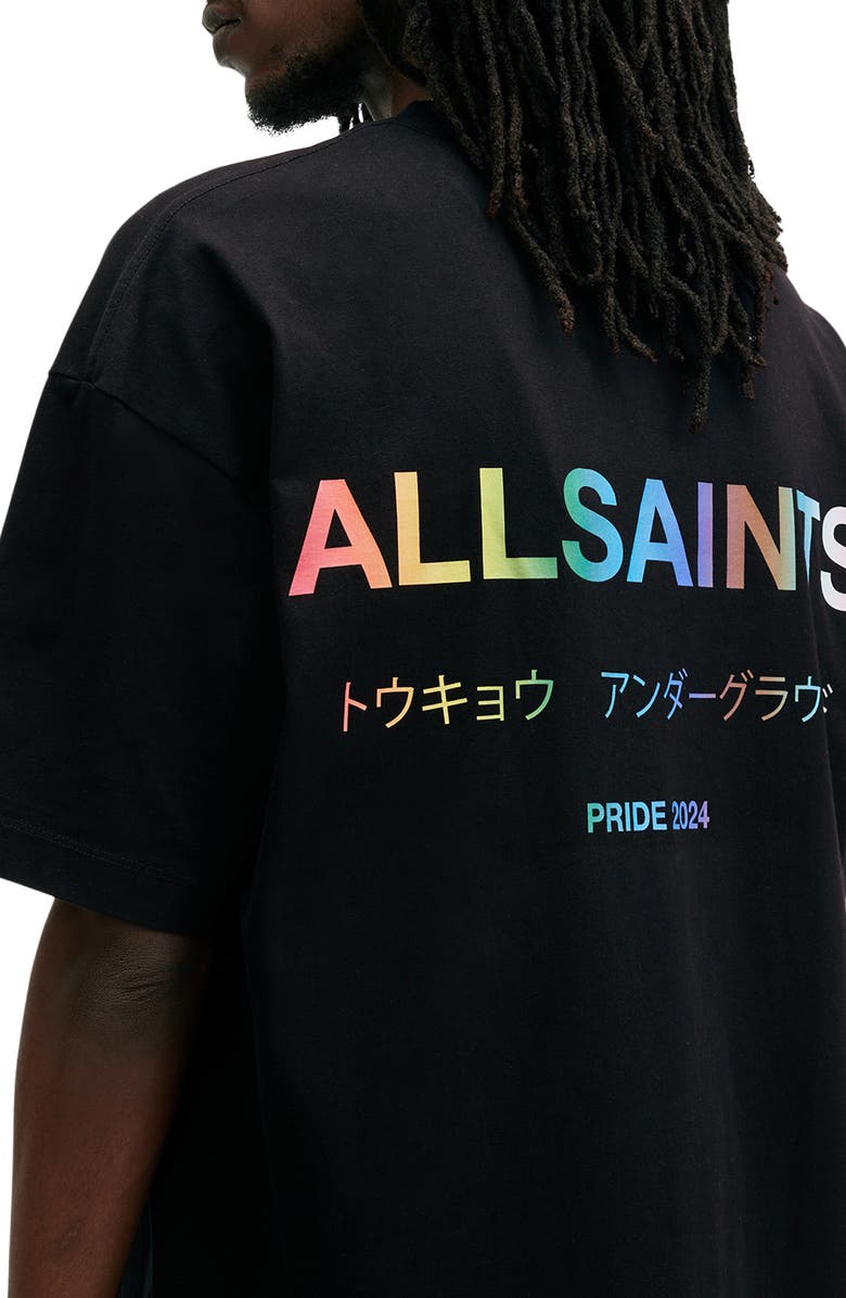 AllSaints Underground Pride Oversize Organic Cotton Graphic T-Shirt, Alternate, color, Jet Black