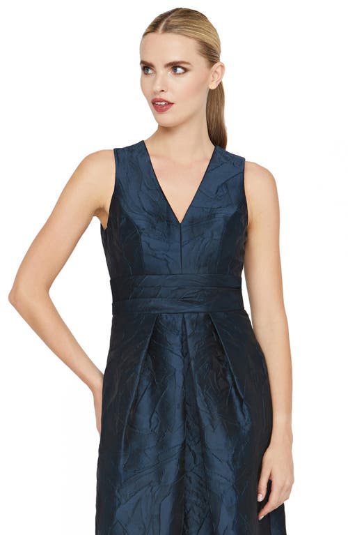 Kay Unger Mariah Crinkle Pleated Gown In Blue