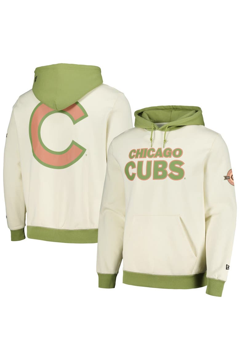 Men's New Era Cream/Green Chicago Cubs Color Pop Pullover Hoodie, Main, color, Cream