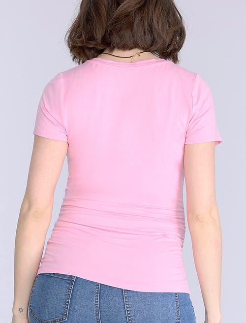 Motherhood Maternity V-neck Side-ruched Maternity Short Sleeve Tee In Pink
