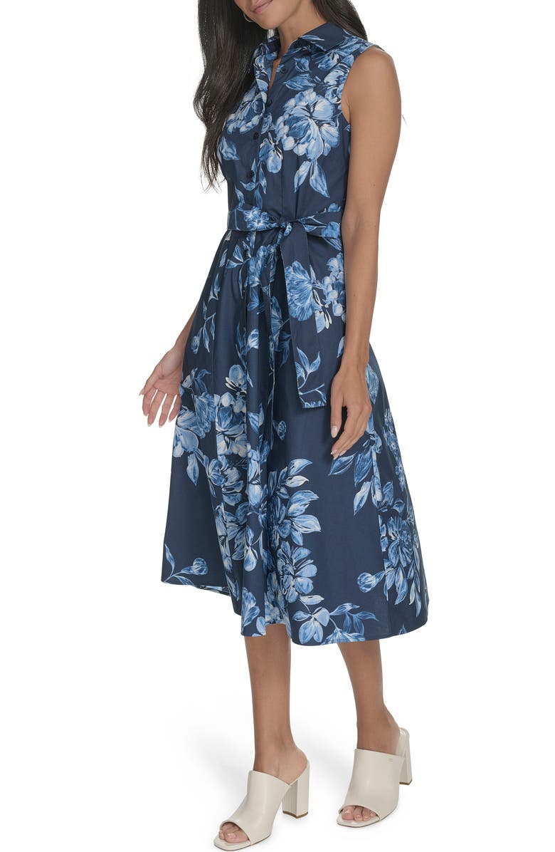 Calvin Klein Floral Sleeveless Cotton Shirtdress, Alternate, color,