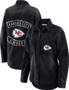 WEAR by Erin Andrews Women's WEAR by Erin Andrews Black Kansas City Chiefs Washed Oversized Denim Full-Snap Shacket