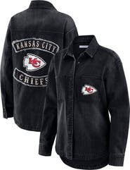 WEAR by Erin Andrews Women's WEAR by Erin Andrews Black Kansas City Chiefs Washed Oversized Denim Full-Snap Shacket
