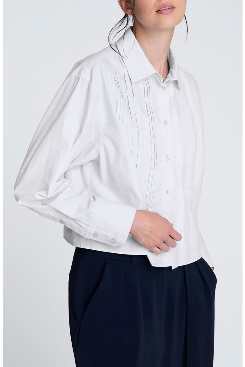 Crop Tuxedo Button-Up Shirt, Alternate, color, PURE WHITE