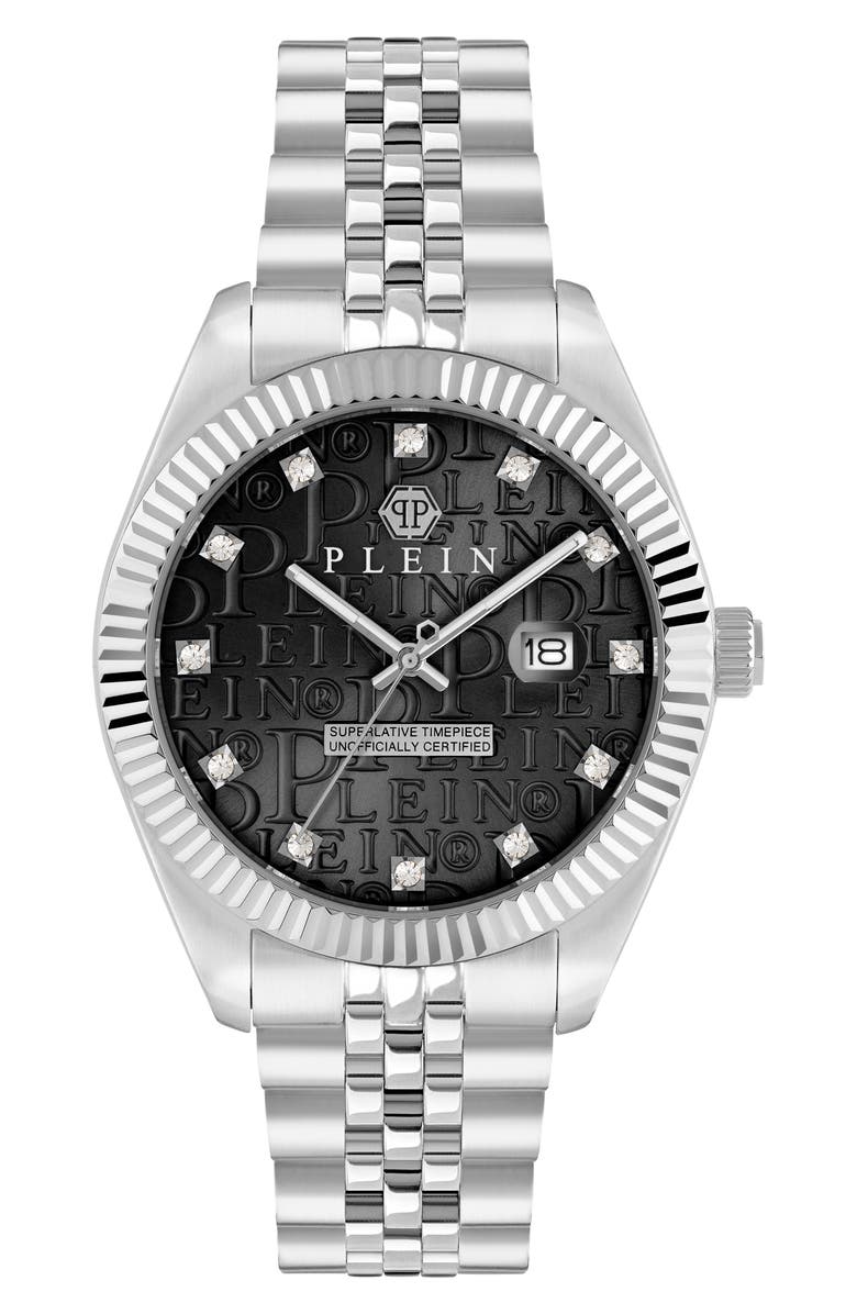 PHILIPP PLEIN Date Superlative Crystal Bracelet Watch, 41mm, Main, color, Stainless Steel