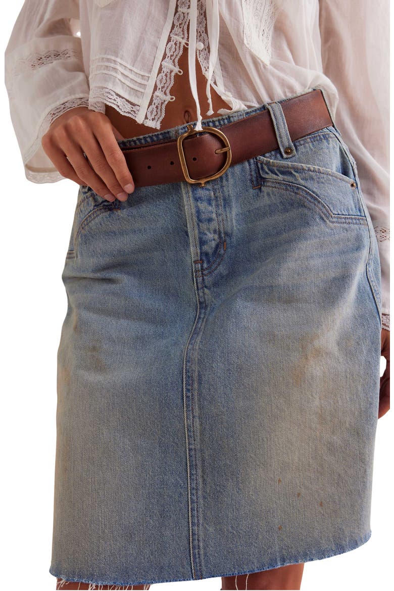 Suzy Raw Hem Denim Midi Skirt, Alternate, color, SUN STONED BLUE