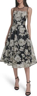Eliza J Embroidered Floral Cocktail Midi Dress