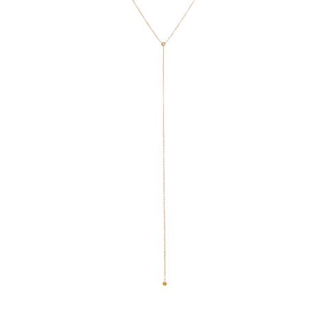 Diamond Double Solitaire Bezel Lariat Necklace 14K