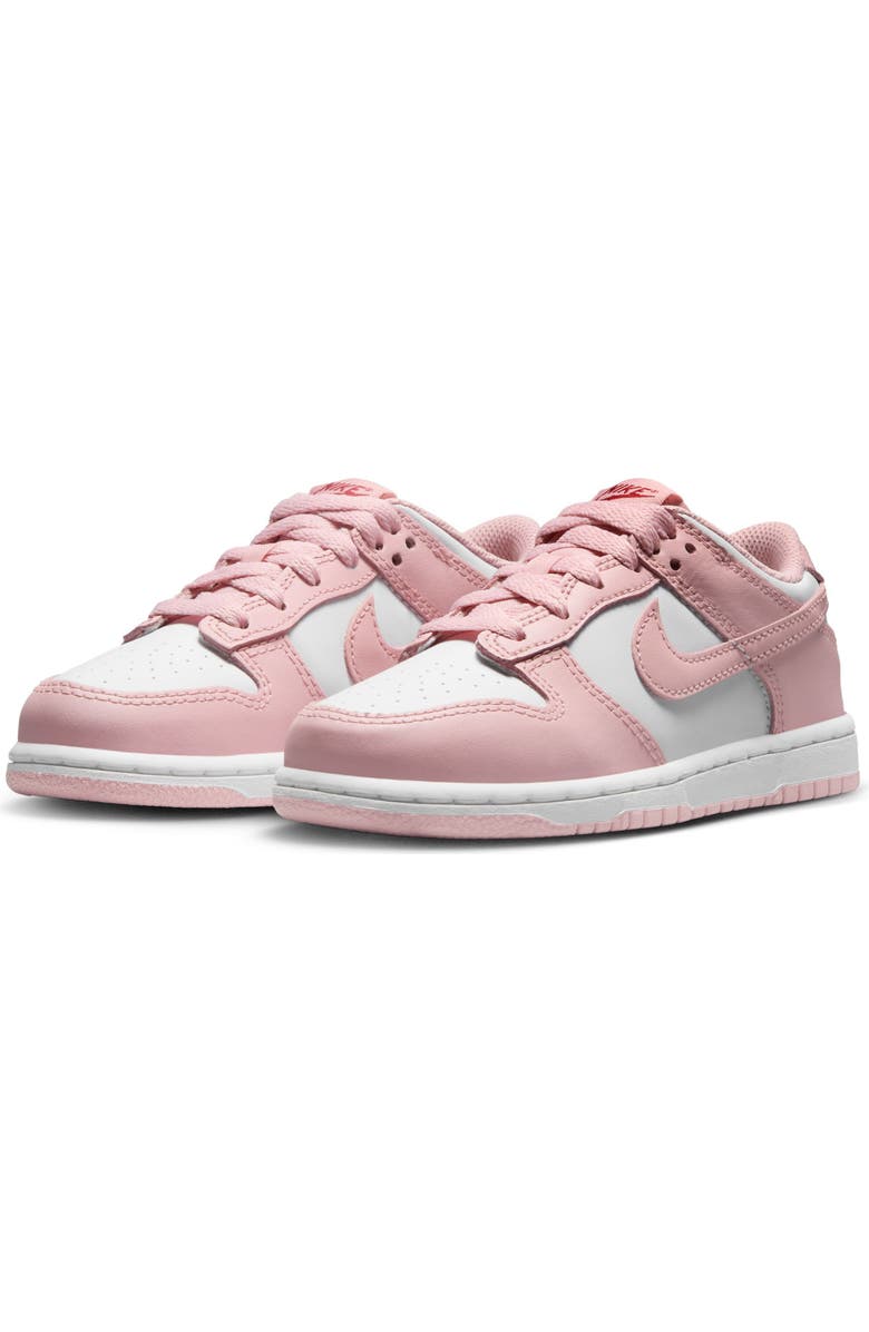 Nike Kids' Dunk Low Basketball Sneaker, Main, color, White/ Pink Glaze/ Pomegranate