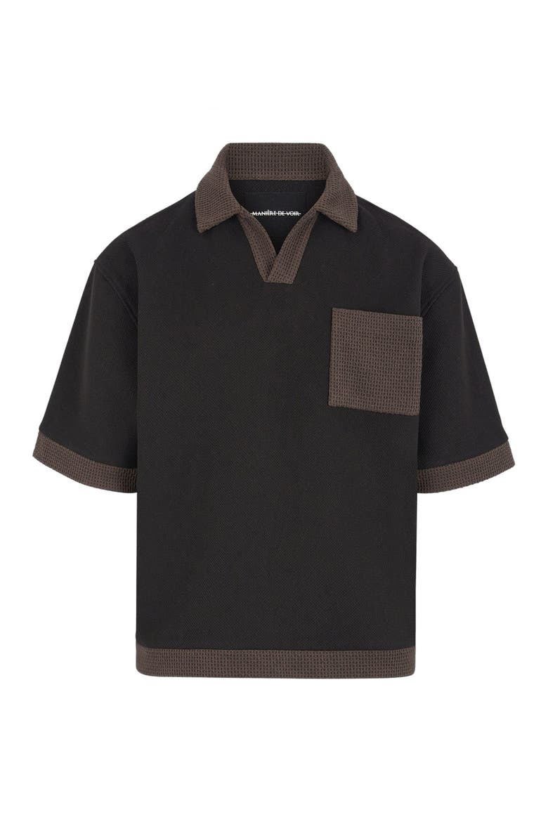 Brice Boxy Polo Shirt with Crochet Detail, Alternate, color, Black