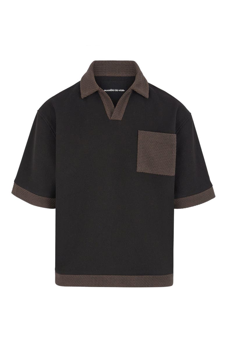 Manière De Voir Brice Boxy Polo Shirt with Crochet Detail, Alternate, color, Black