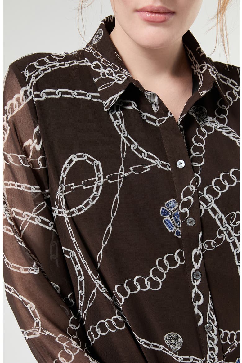Chain Print Long Sleeve Dress, Alternate, color, CHOCOLATE