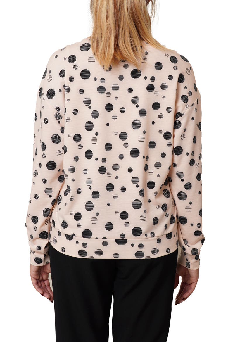 Drop Shoulder Dot French Terry Sweater, Alternate, color, PASTEL PINK/ BLACK