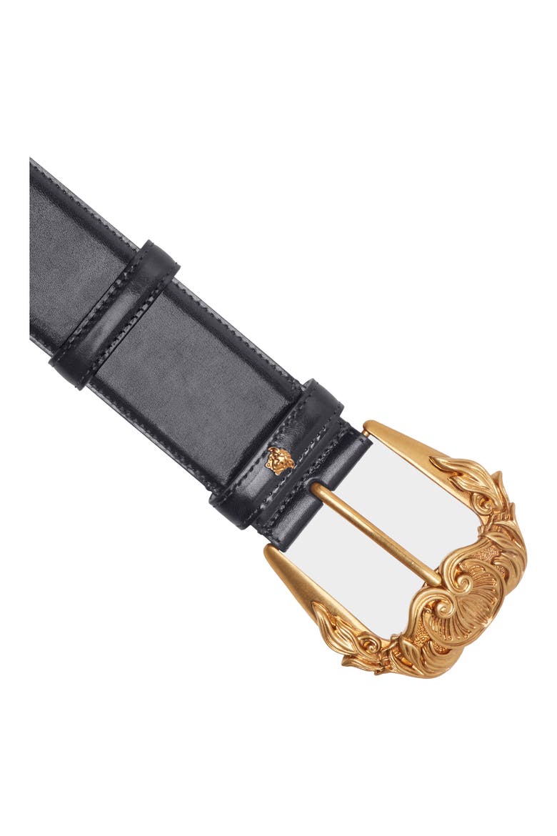 First Line Baroque Buckle Leather Belt, Alternate, color, NERO/ GOLD TRIBUTE