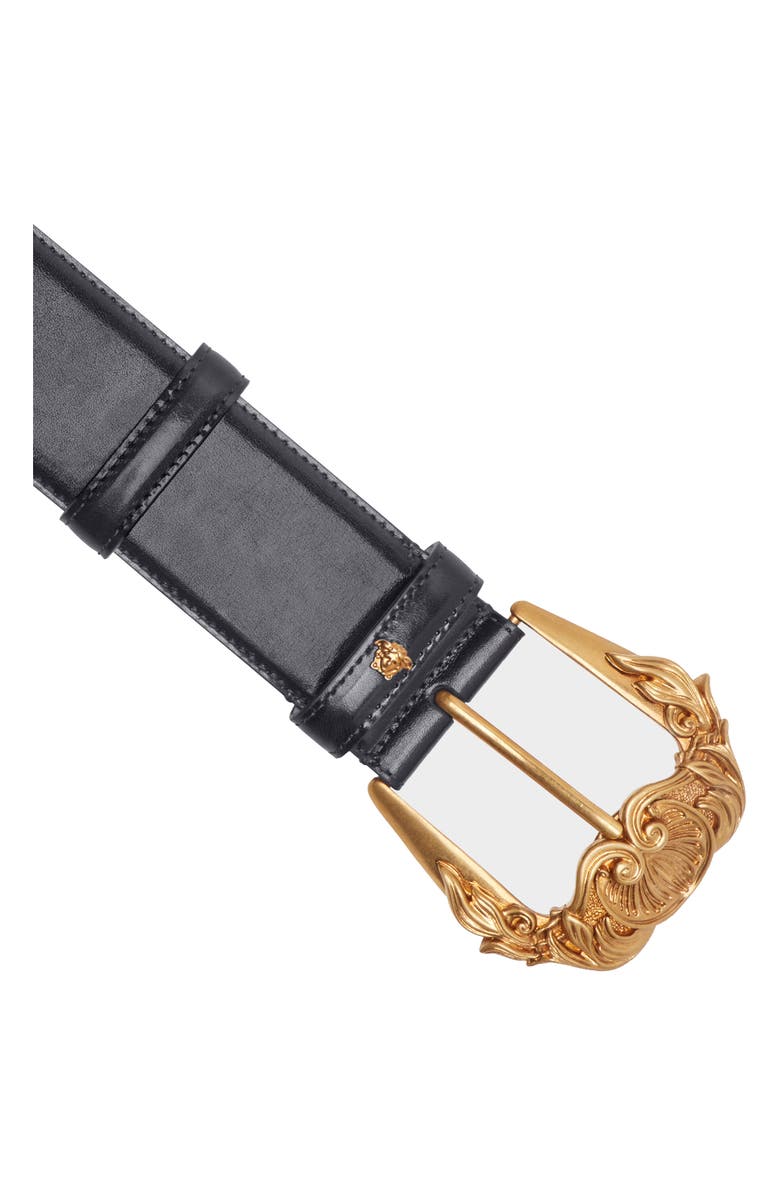 Versace First Line Baroque Buckle Leather Belt, Alternate, color, 