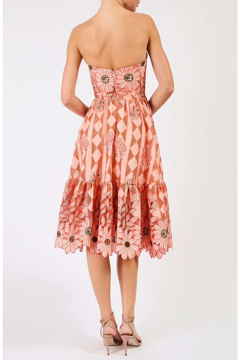 Candace Floral Cutwork Detail Strapless Cocktail Dress, Alternate, color, TANGERINE