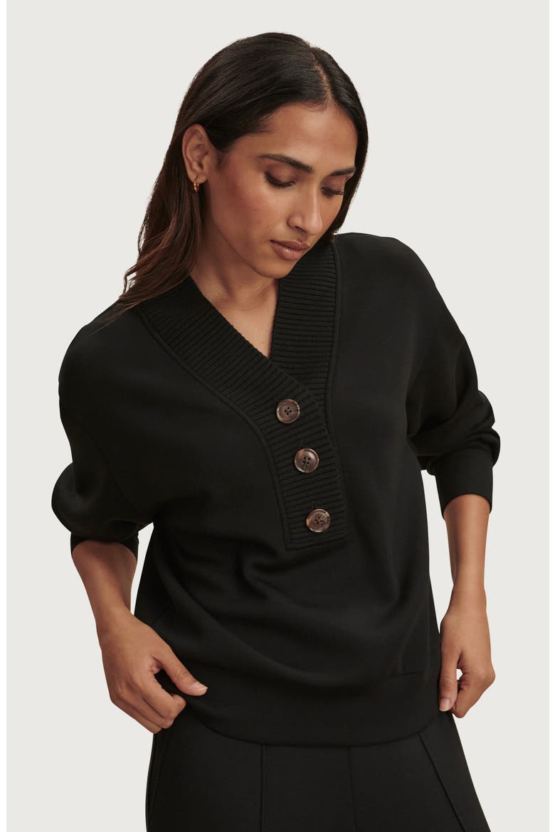 Lucine Half Placket Sweatshirt, Alternate, color, BLACK