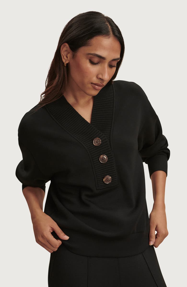 Varley Lucine Half Placket Sweatshirt, Alternate, color, Black