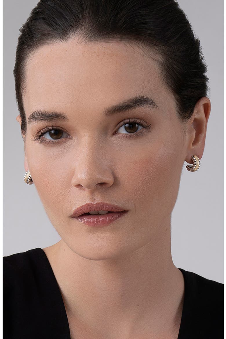 Signature Caviar Small Two-Tone Hoop Earrings, Alternate, color, SILVER/ GOLD