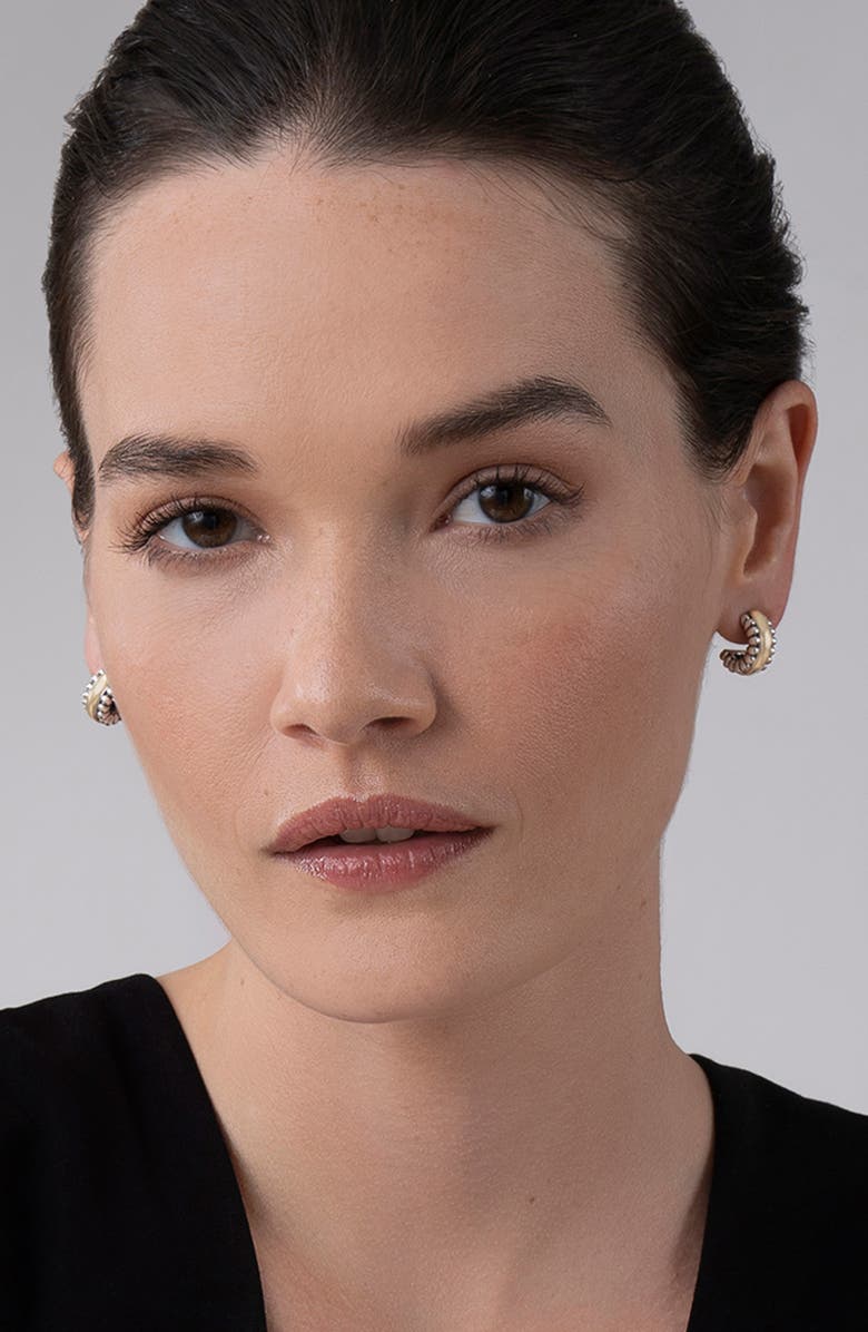 LAGOS Signature Caviar Small Two-Tone Hoop Earrings, Alternate, color, Silver/ Gold