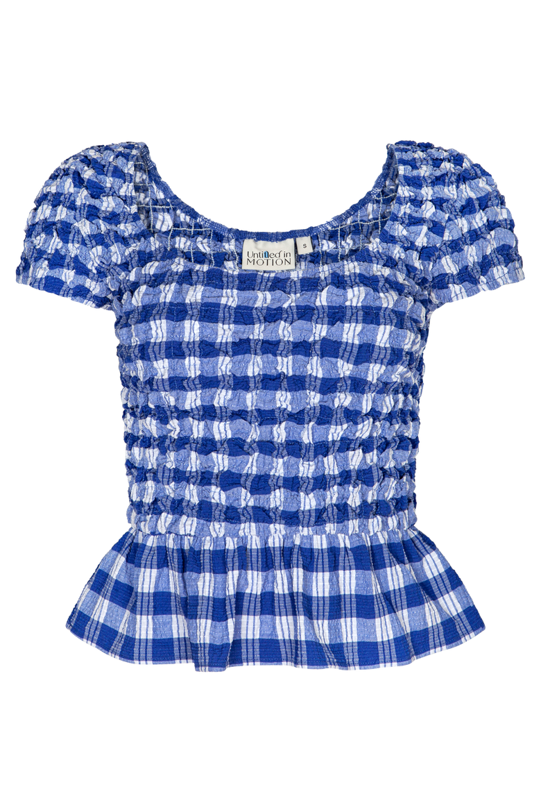 Karem Ruched Cap-Sleeve Plaid Top, Main, color, Ios Check