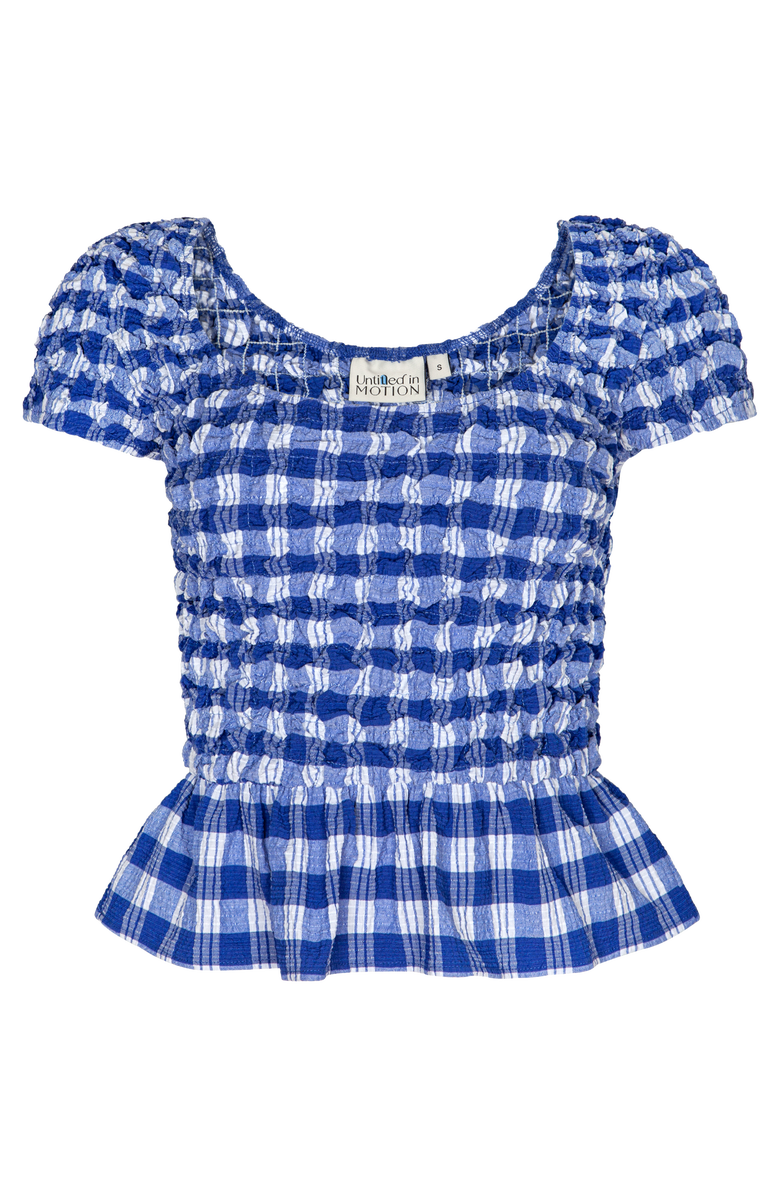 Untitled in Motion Karem Ruched Cap-Sleeve Plaid Top, Main, color, Ios Check