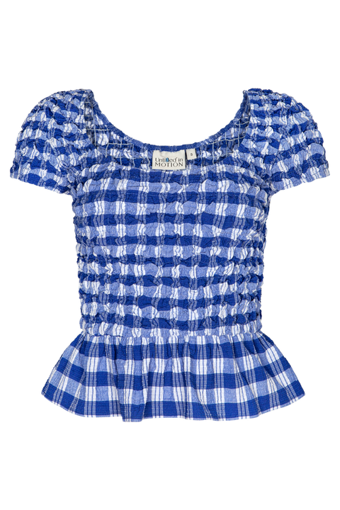 Karem Ruched Cap-Sleeve Plaid Top