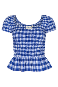 Untitled in Motion Karem Ruched Cap-Sleeve Plaid Top