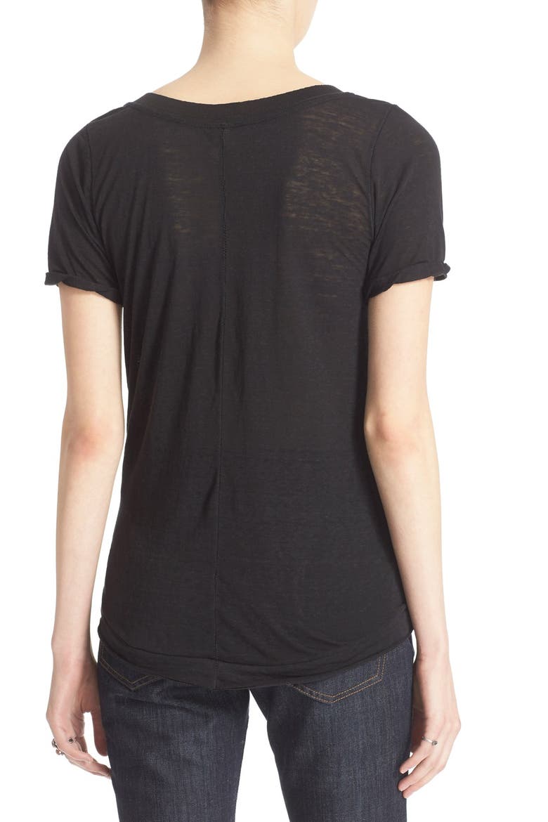 'Pearls' Raw Edge V-Neck Tee, Alternate, color, BLACK