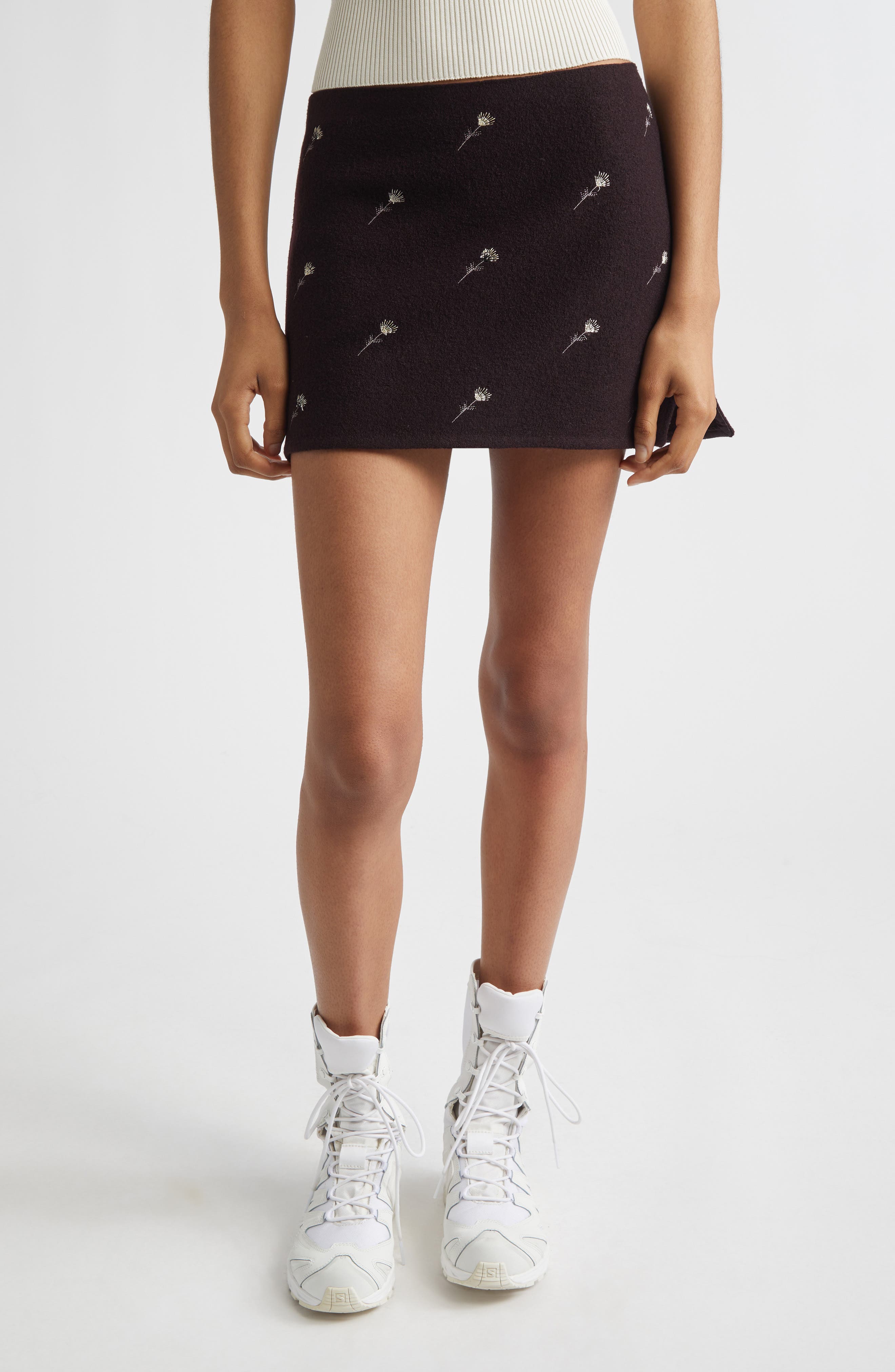 Walker Floral Embroidered Wool Miniskirt - image 3