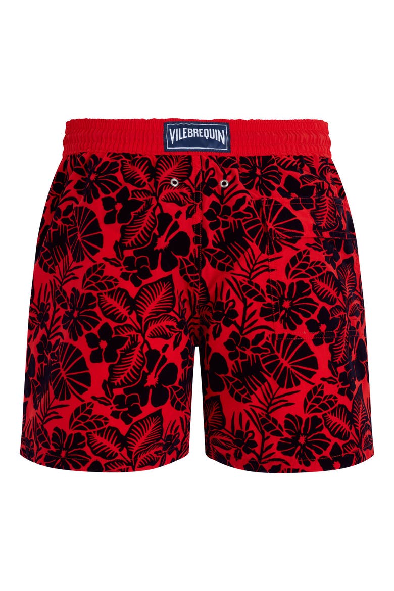 Men's Flowers Flocked Swim Shorts, Alternate, color, COQUELICOT