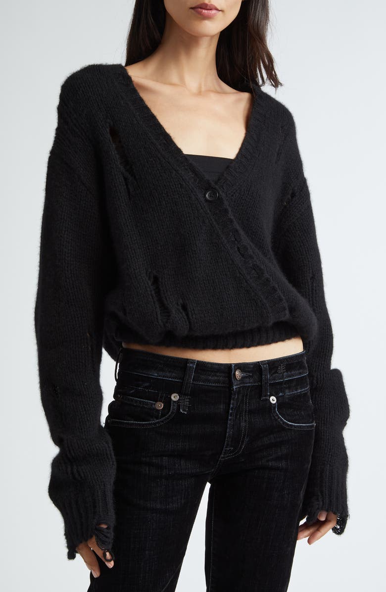 R13 Distressed Crossover Cashmere Cardigan, Alternate, color, 