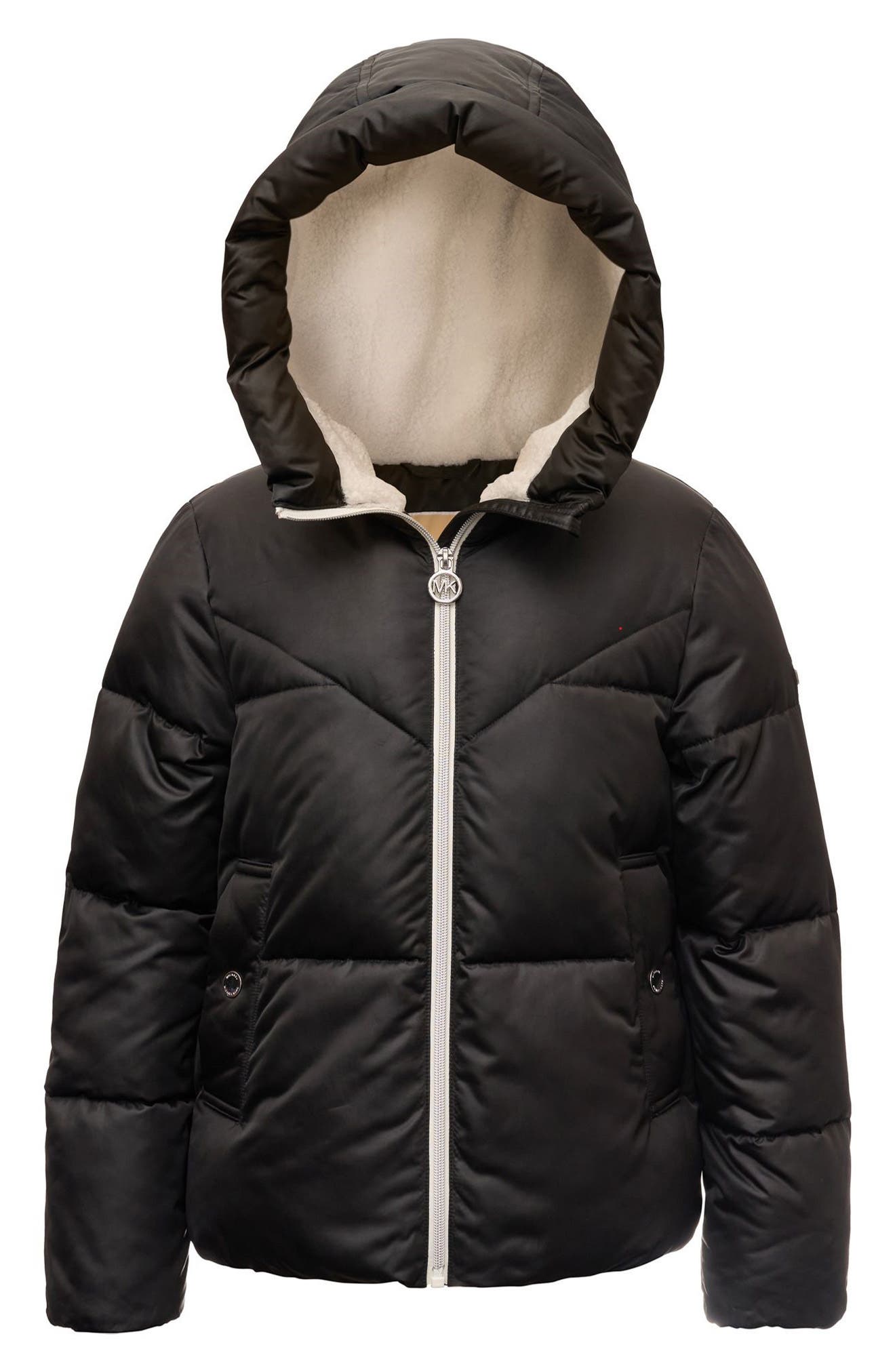 Michael Kors Kids' Faux Shearling Lined Satin Puffer Jacket