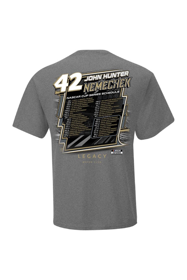 Men's Checkered Flag Sports  Heather Charcoal John Hunter Nemechek 2024 NASCAR Cup Series Schedule T-Shirt, Alternate, color, Heather Charcoal
